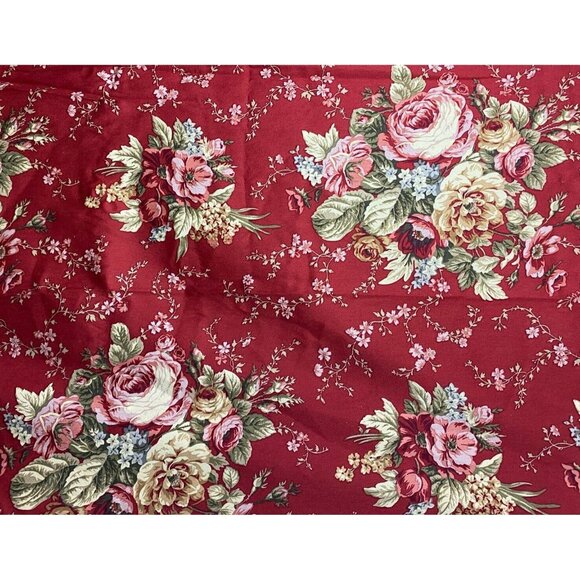 Waverly Ballad Bouquet Curtains Crimson Red Cabbage Rose Floral Panel HTF x2 - Picture 1 of 7